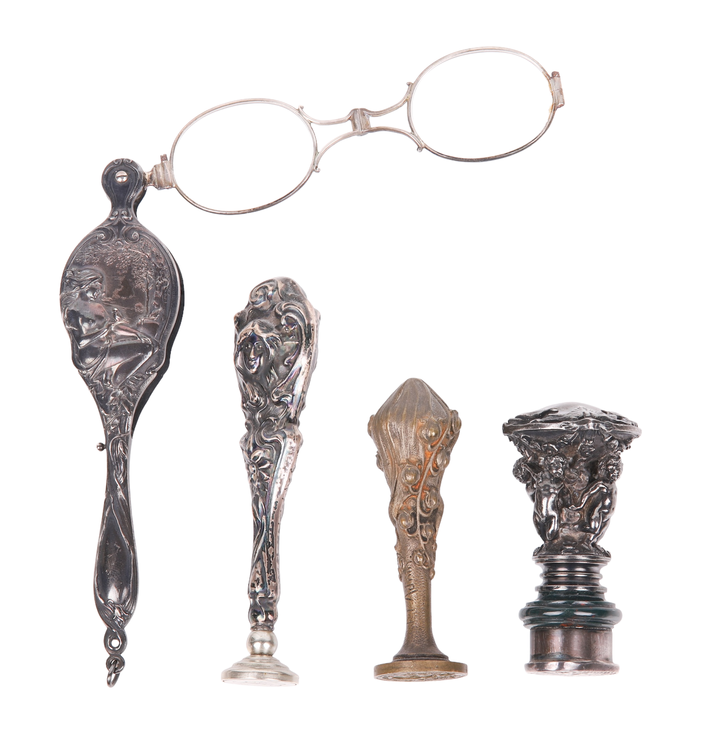 (3) 19th C seals and lorgnette