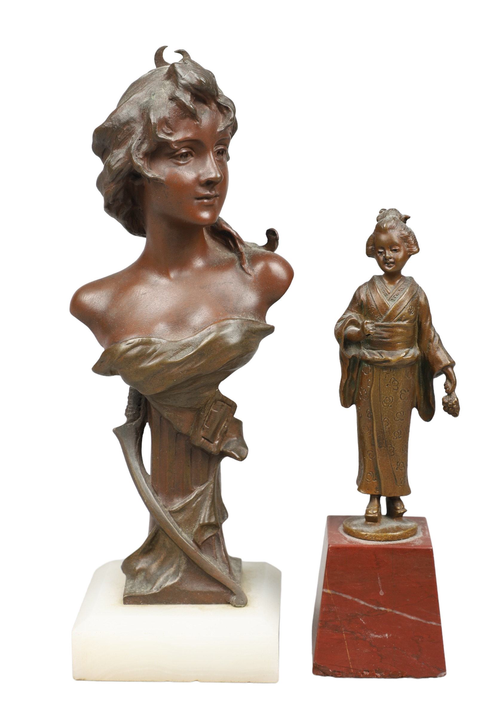 (2) Art Nouveau bronze sculpture