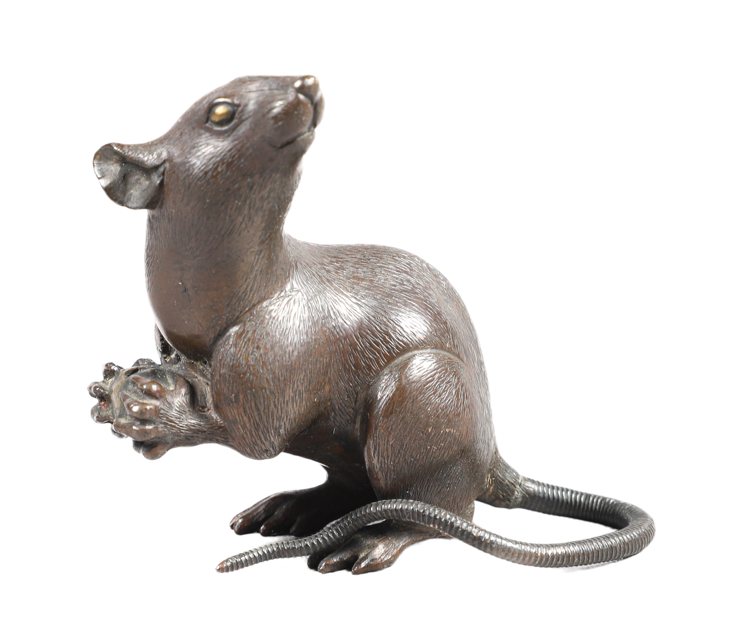 Japanese bronze of a mouse, seated