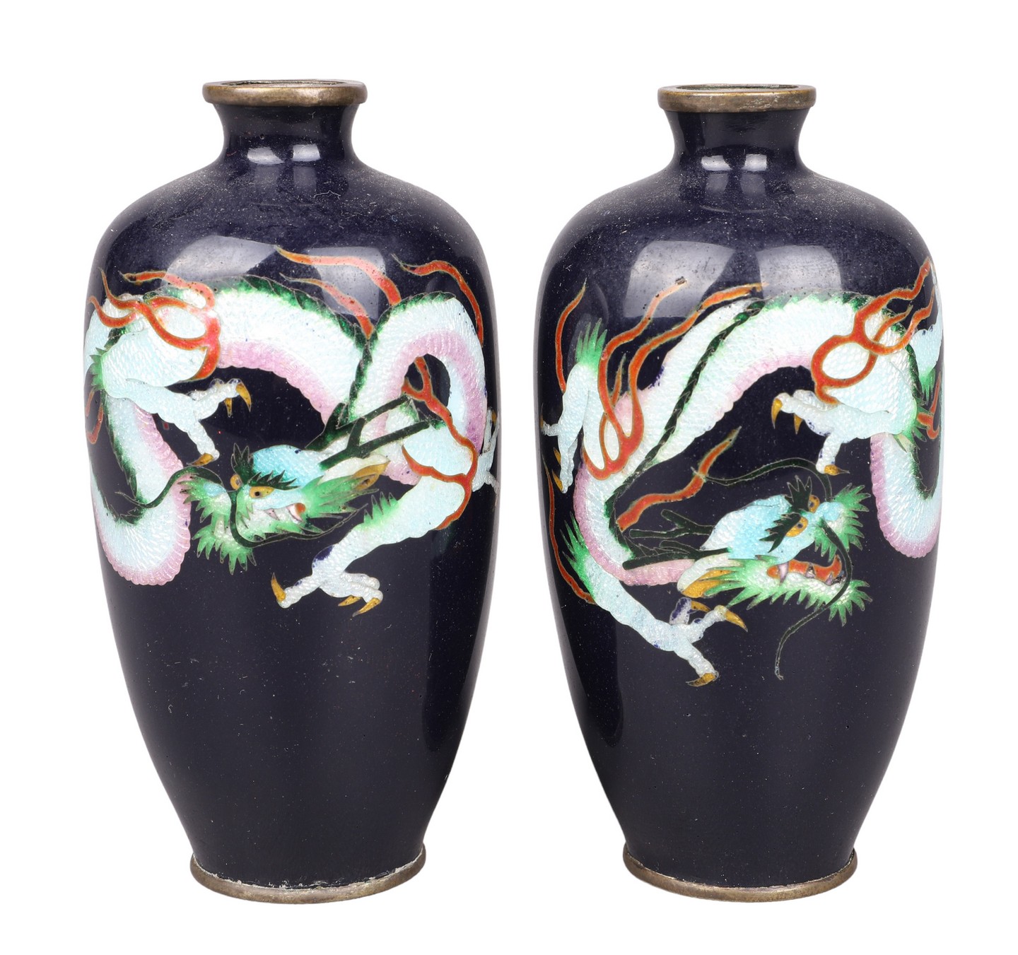 Pair of Japanese blue enamel vases,