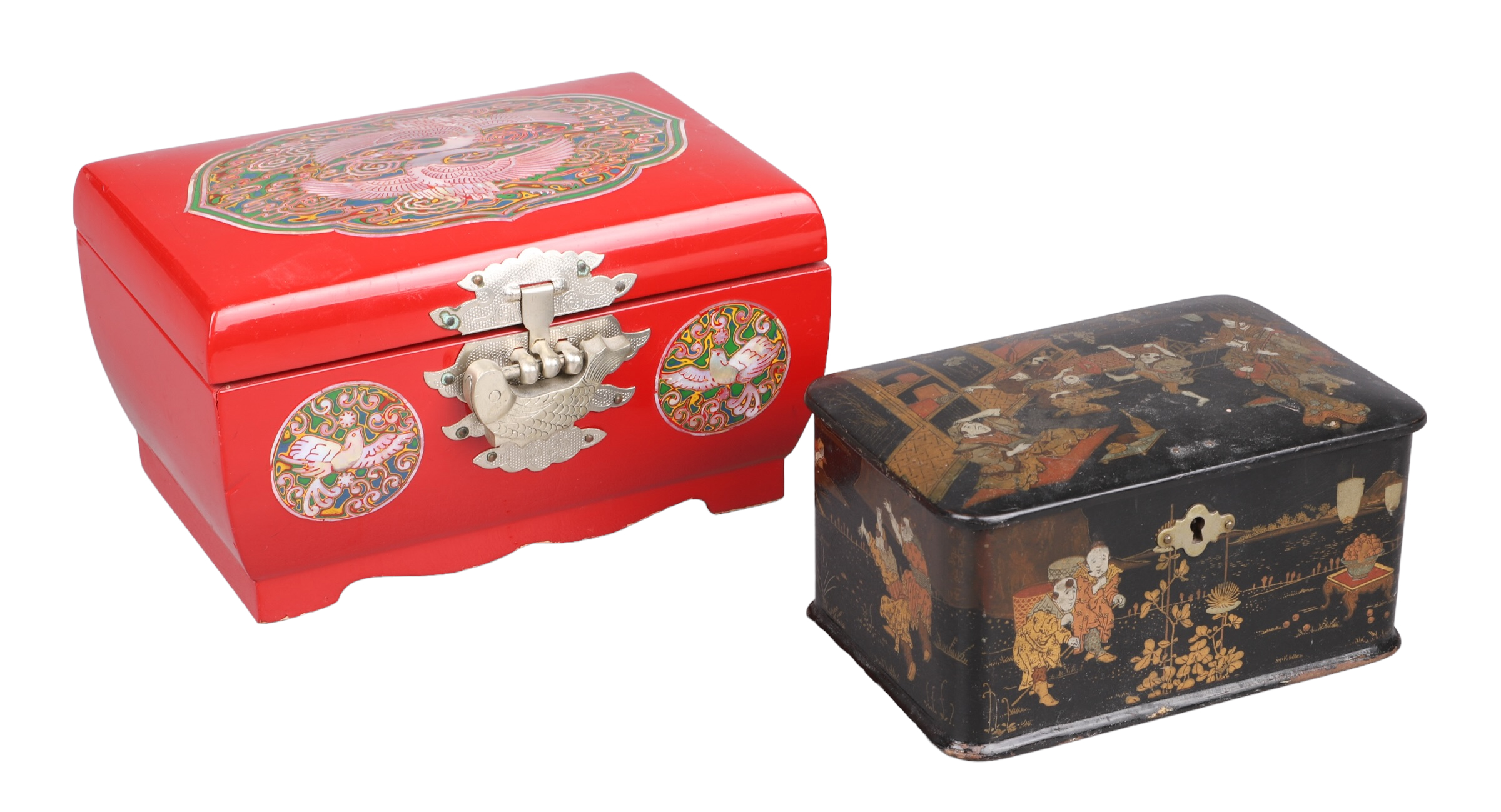 (2) Chinese lacquer jewelry boxes,