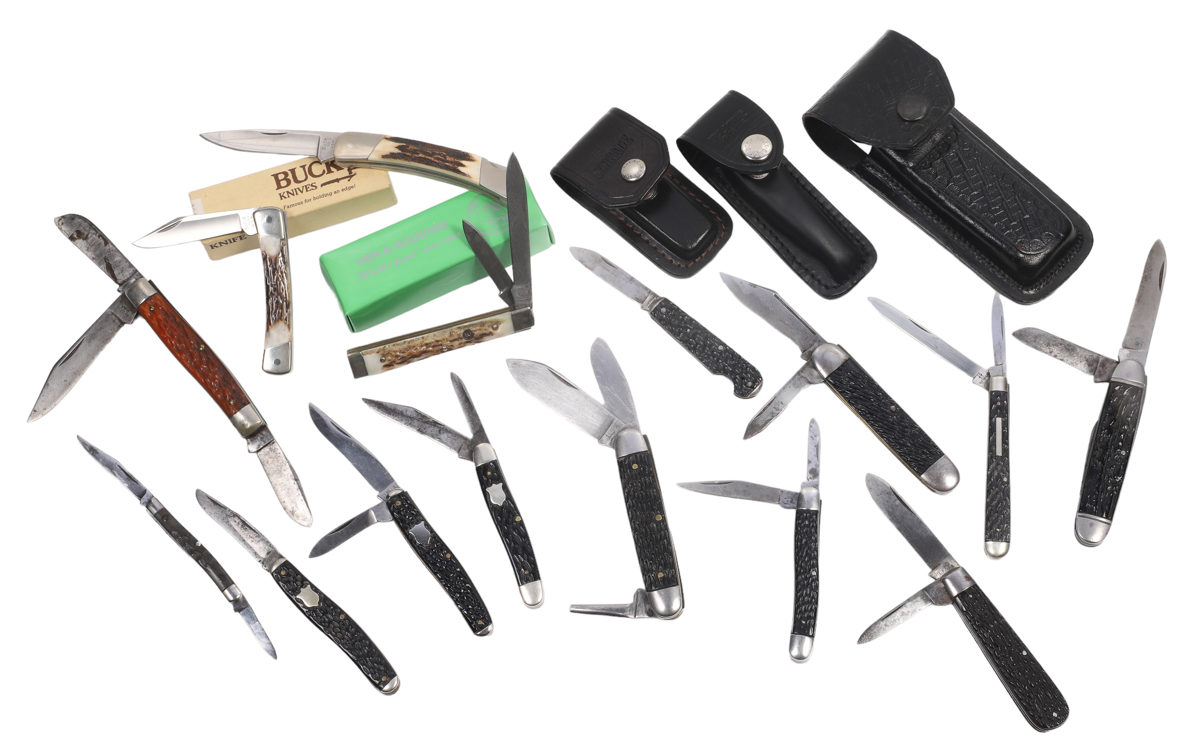 (15) Antler handle pocket knives,
