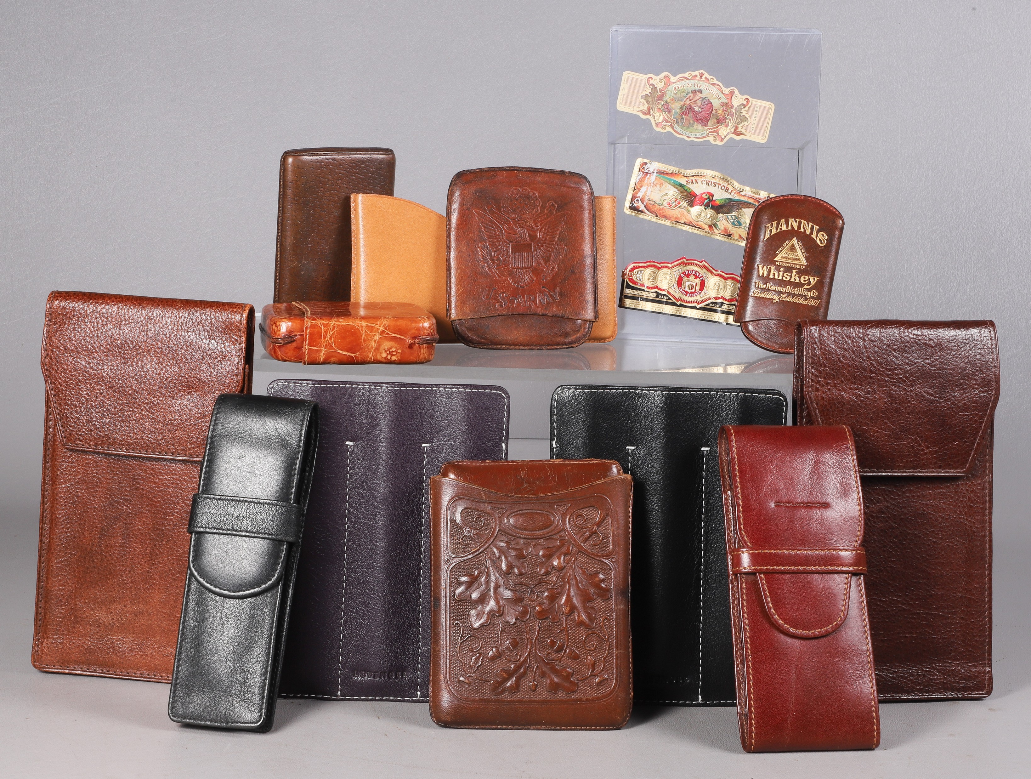 Lot of Leather cigar & cigarette cases,