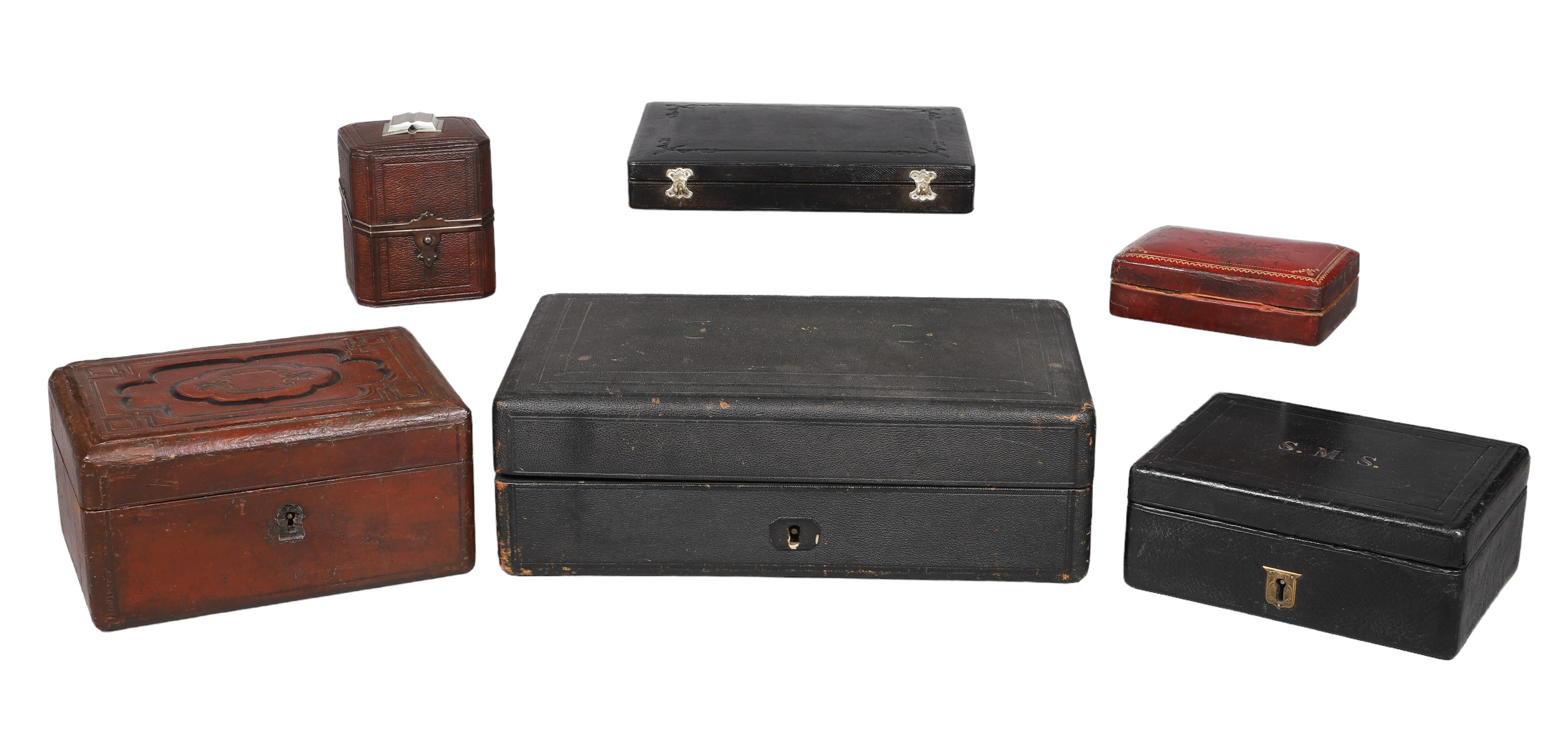  6 Leather covered boxes c o 317fbc