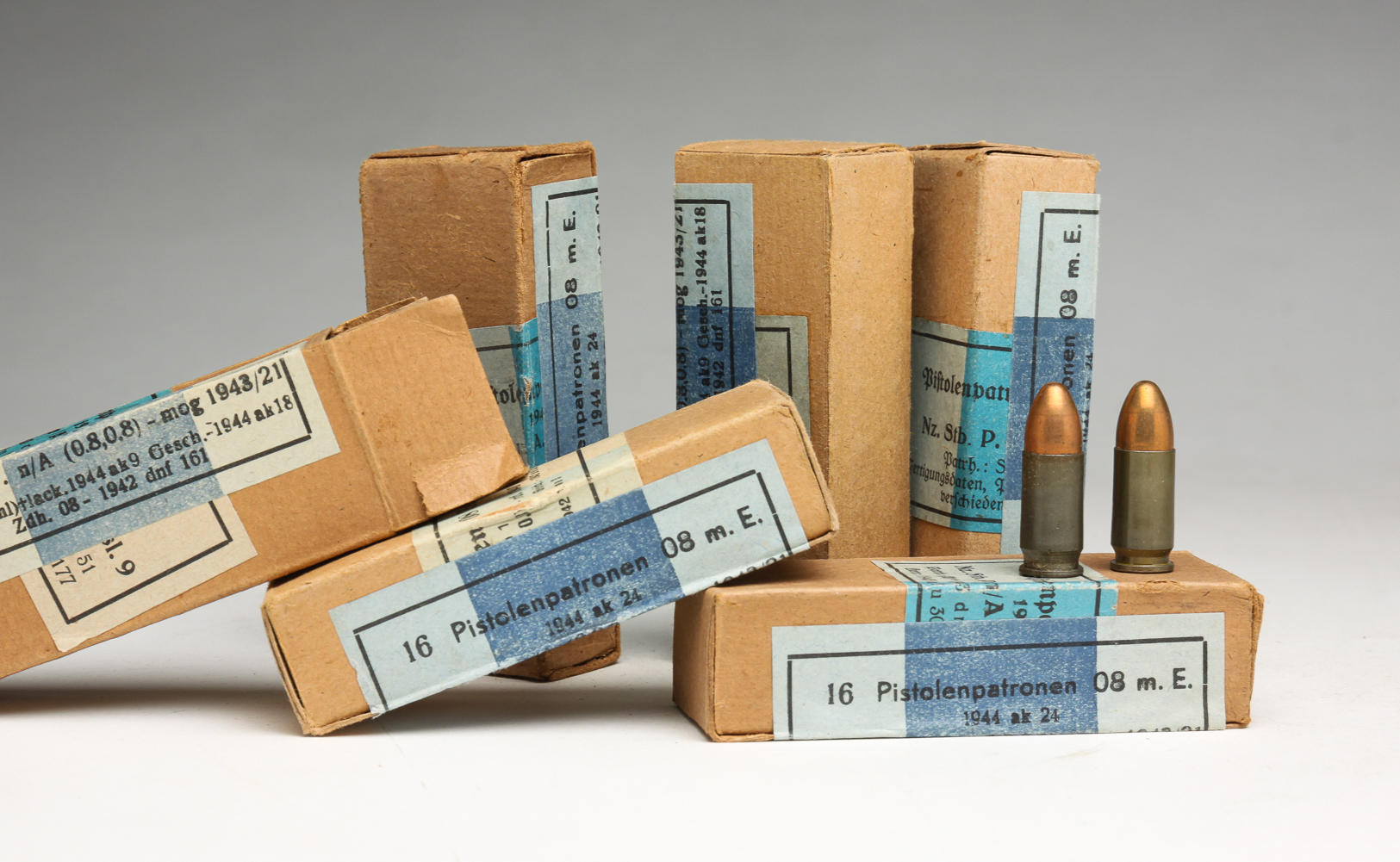 SIX 1943 NOS BOXES OF 9MM LUGER