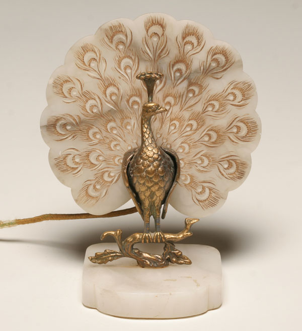 Vintage lamp; brass peacock with hand