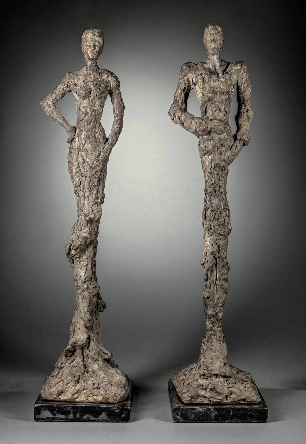 PAIR OF PATINATED CAST STONE FIGURAL 31a87d