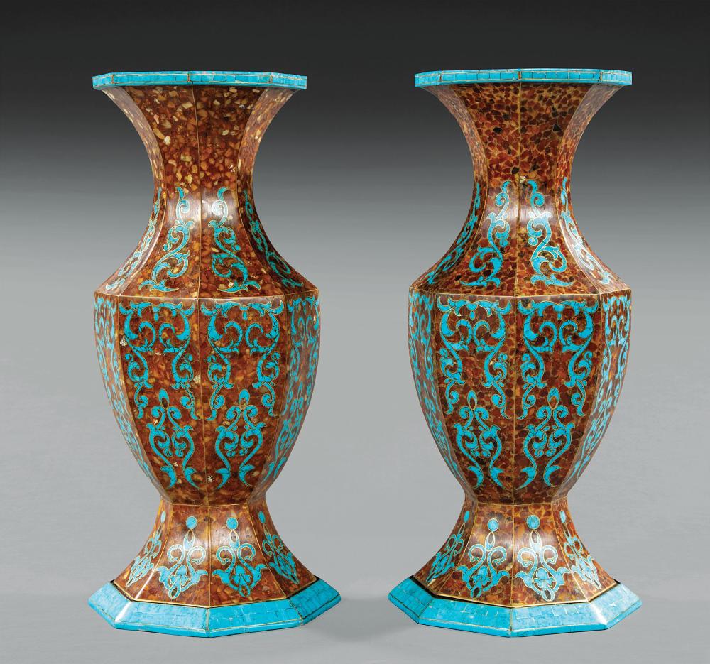 TURQUOISE INLAID AND VENEERED BALUSTER