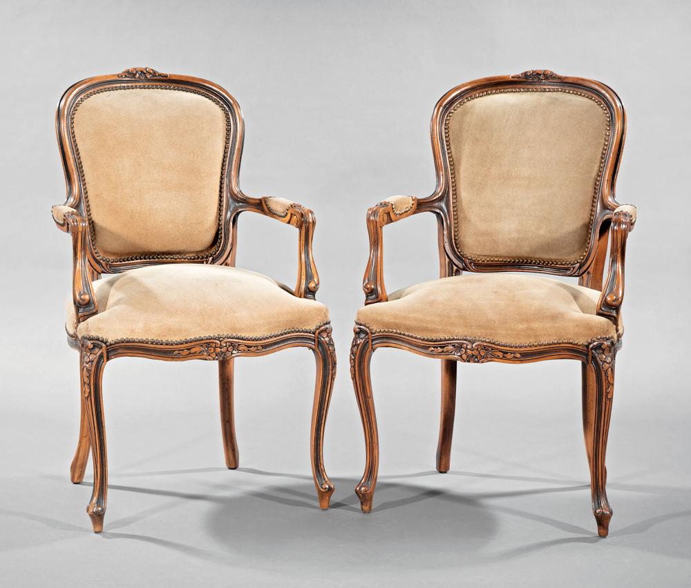 PAIR OF LOUIS XV-STYLE CARVED WALNUT