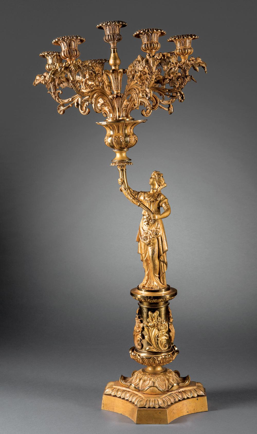 AMERICAN GILT BRONZE FIGURAL CANDELABRUMFine