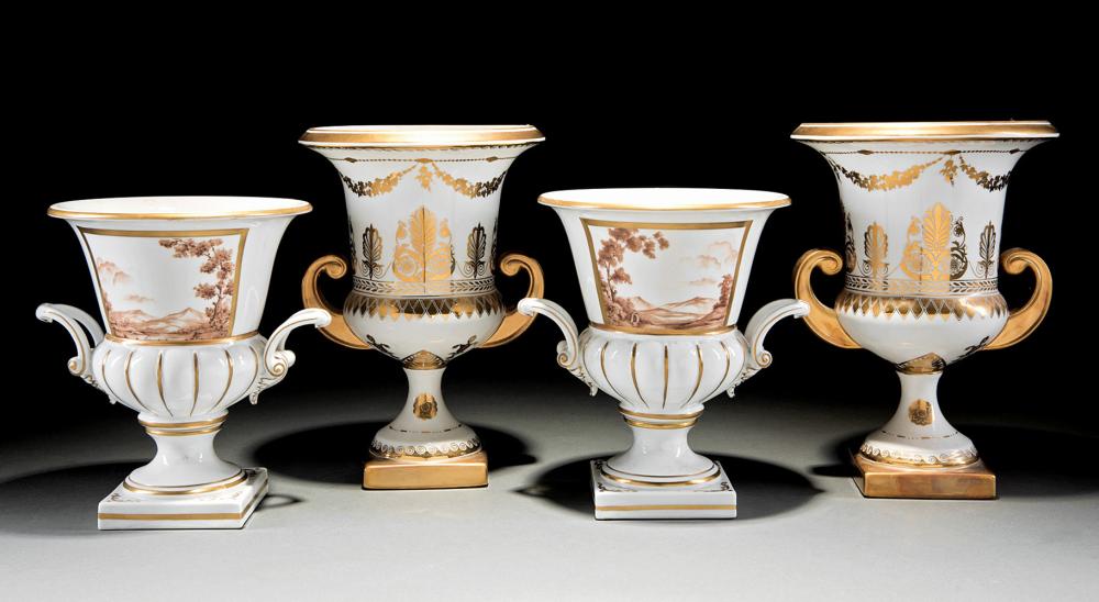 TWO PAIRS GILT DECORATED CAMPAGNA