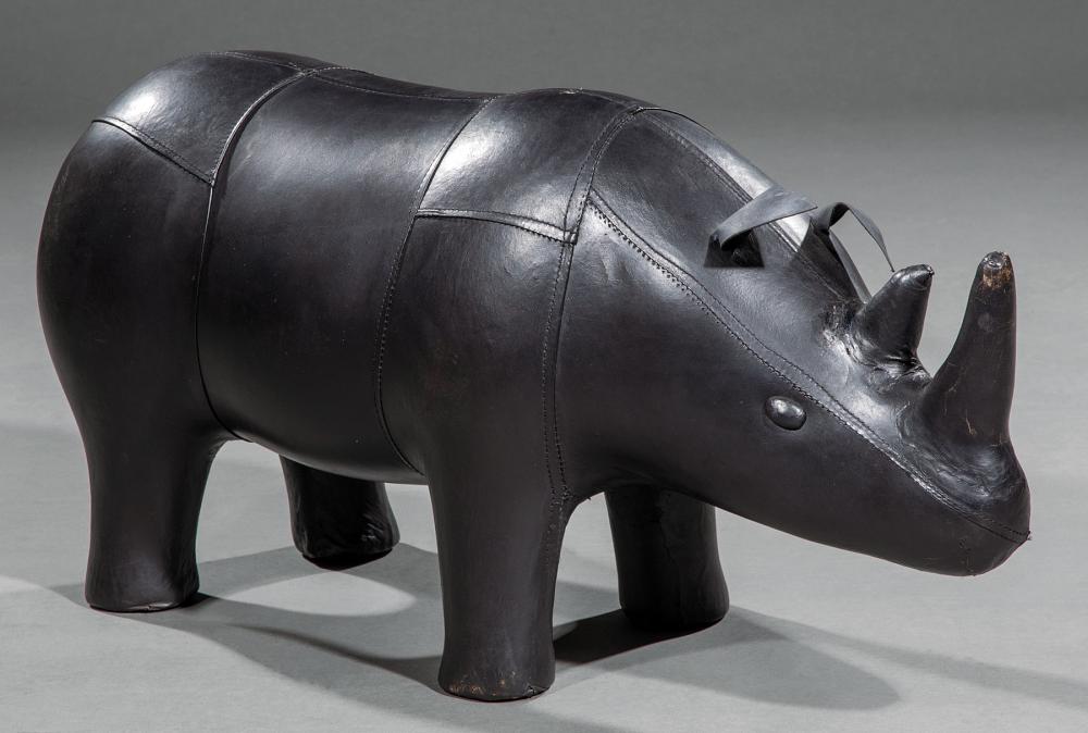 DECORATIVE LEATHER FIGURE OF A RHINOCEROSDecorative