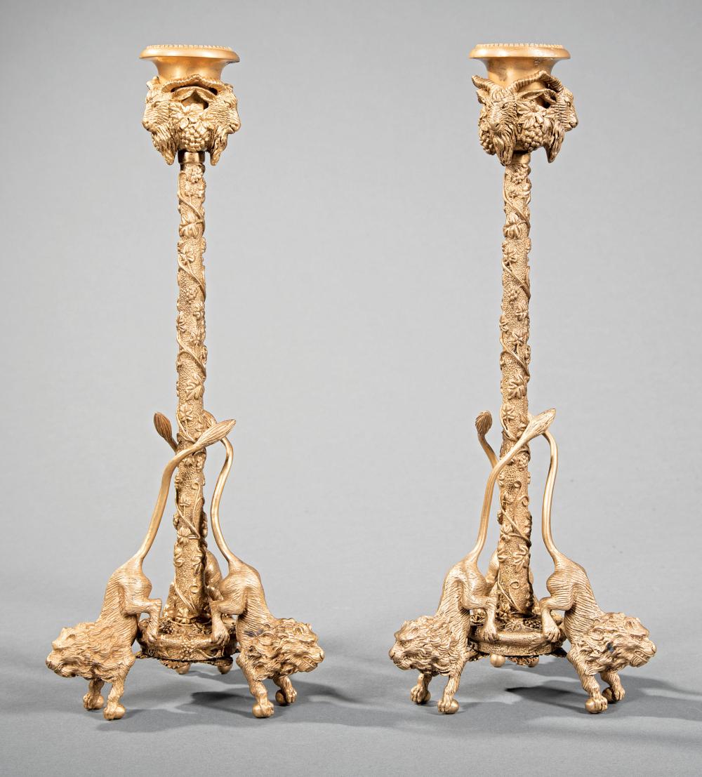 PAIR OF BRONZE FIGURAL CANDLESTICKSPair