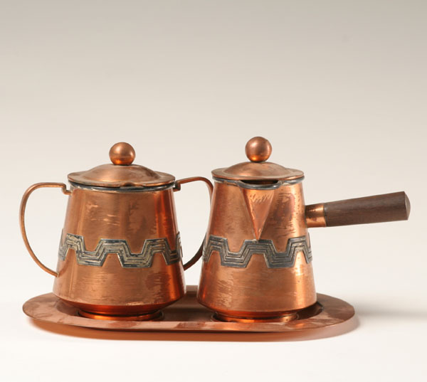 Taxco copper creamer and sugar set with