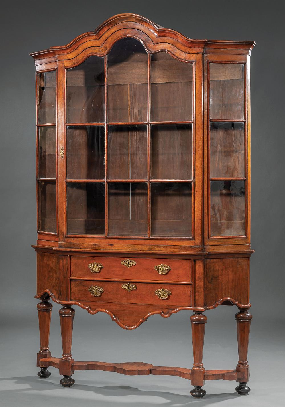 DUTCH CARVED WALNUT VITRINE ON