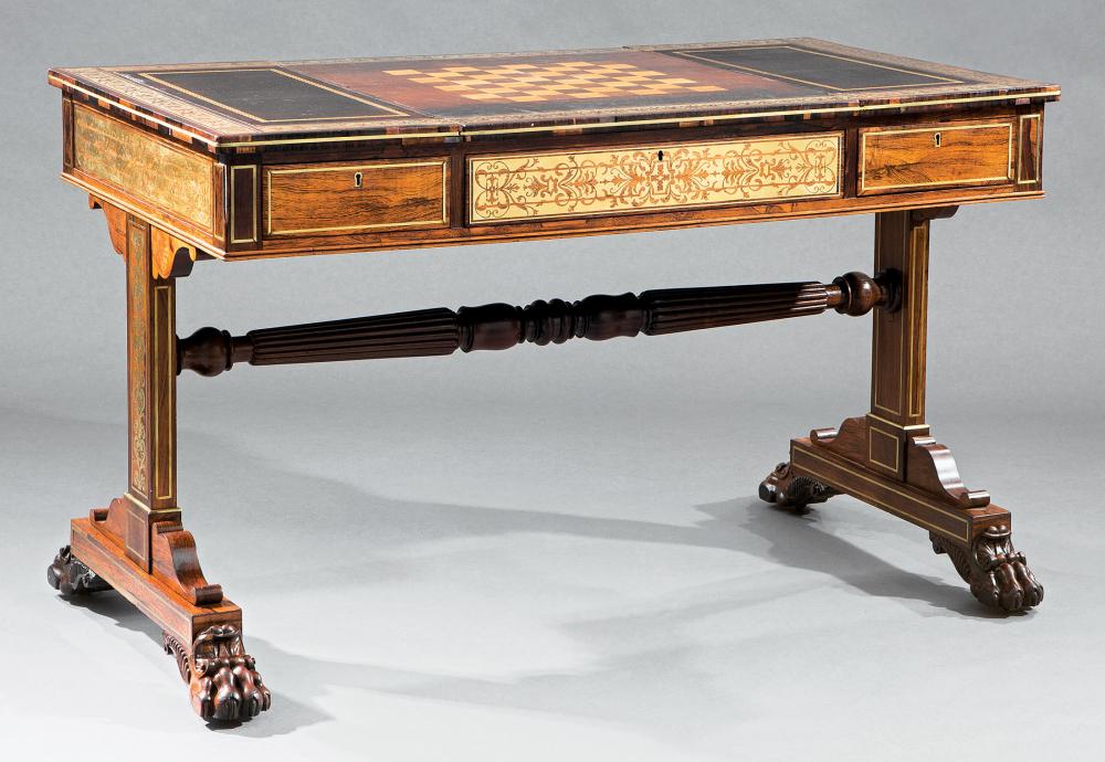 BRASS INLAID ROSEWOOD GAMES TABLE