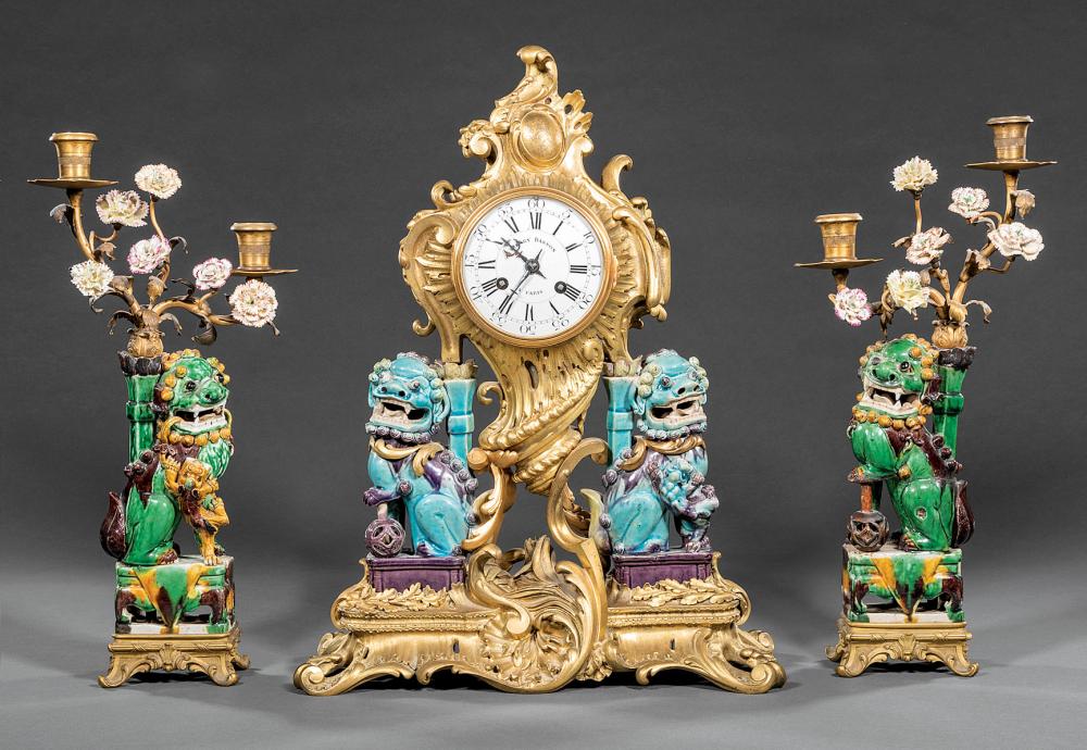 BRONZE, CHINESE PORCELAIN CLOCK