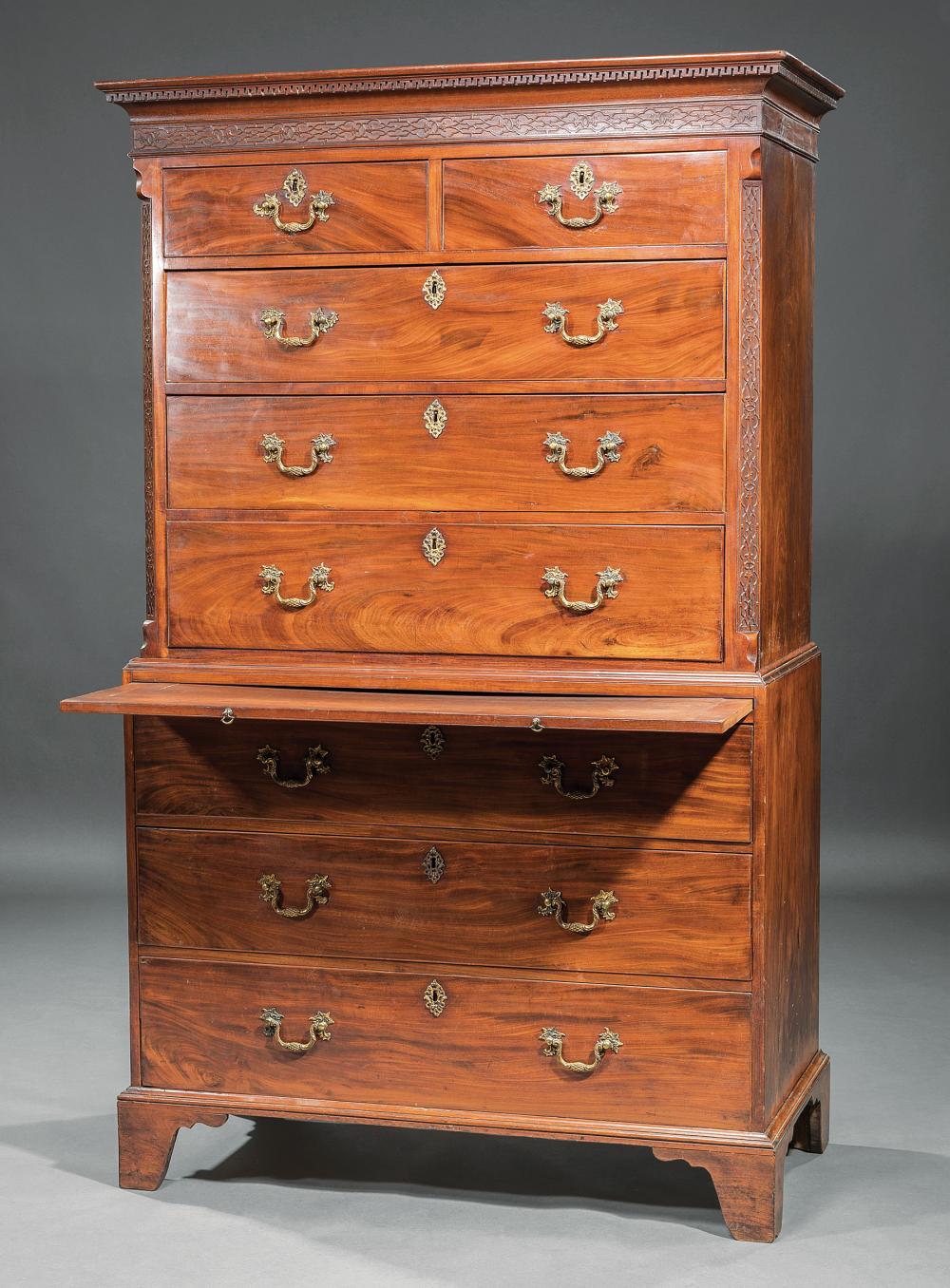 GEORGE III CARVED MAHOGANY CHEST ON CHESTGeorge 31aa9e