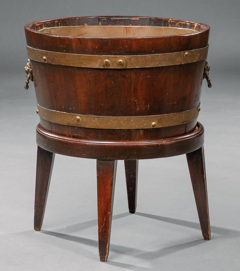 MAHOGANY AND BRASS-BANDED WINE COOLERAntique