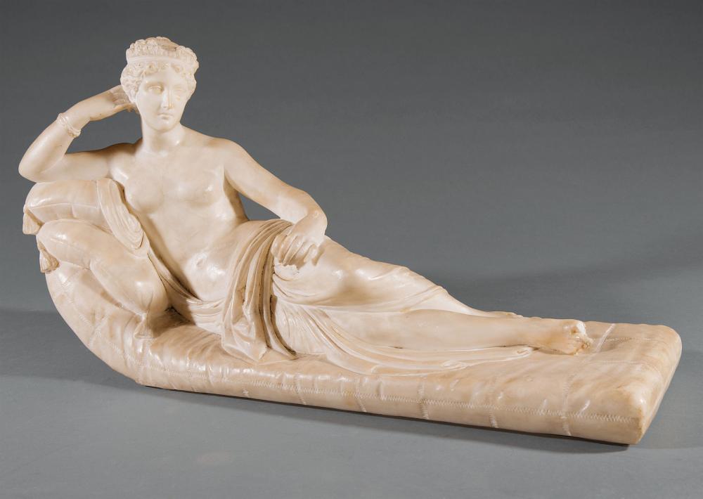 CARVED ALABASTER FIGURE OF A RECLINING