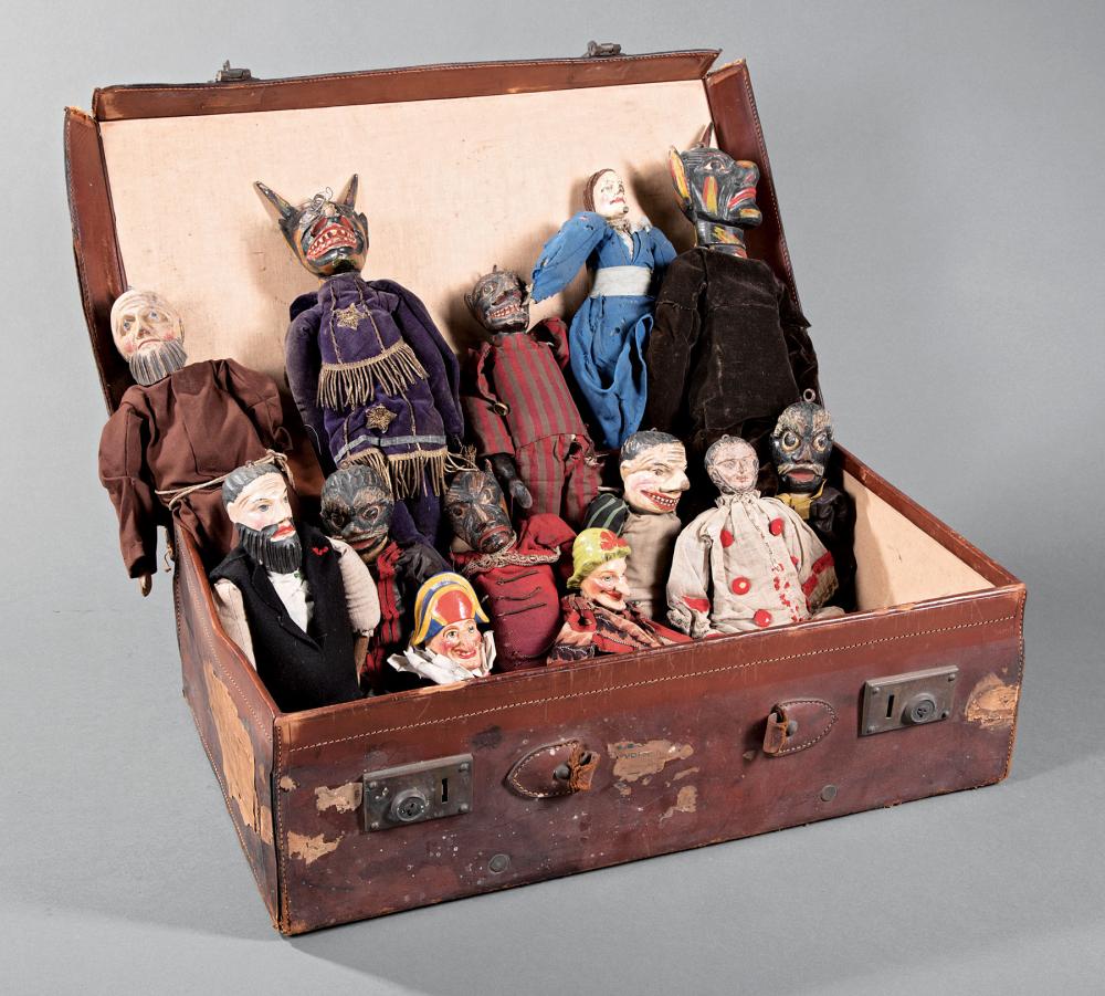 GROUP OF 13 ANTIQUE PUPPETS IN