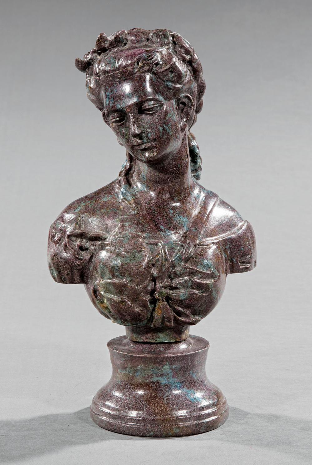 CARVED RUBY ZOISITE BUST OF A MAIDENCarved 31abdc