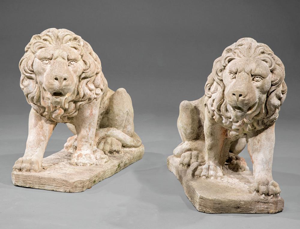 PAIR OF CAST STONE FIGURES OF LIONSPair 31abf9