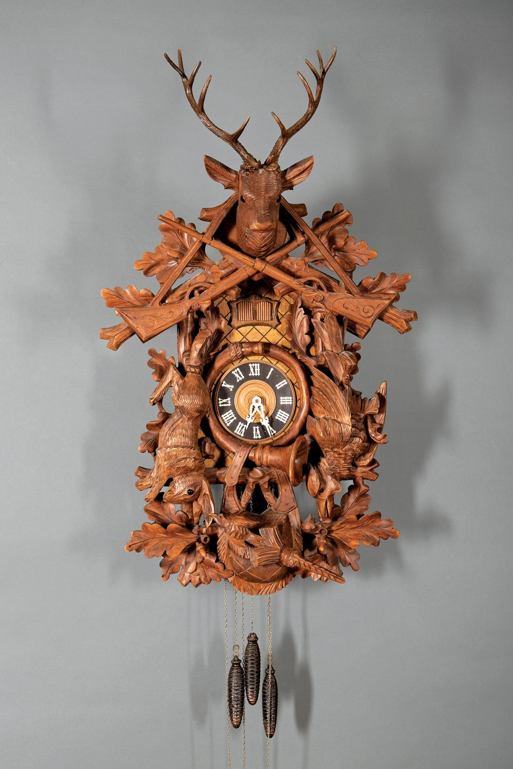 BLACK FOREST CARVED WALNUT CUCKOO CLOCKBlack