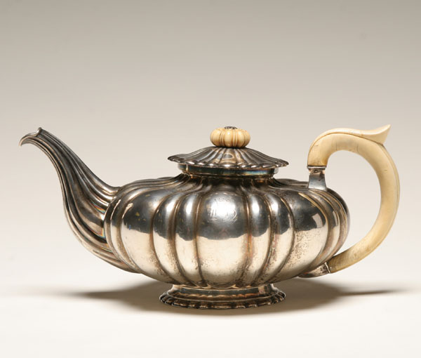Austro-Hungarian silver teapot; ribbed