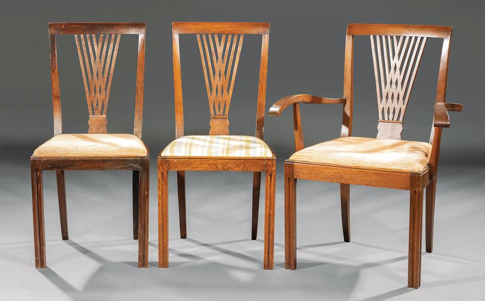 THREE CONTINENTAL CARVED OAK CHAIRSThree