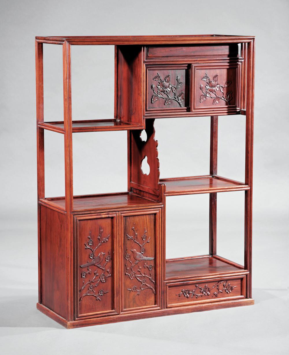 CHINESE CARVED HARDWOOD ETAGERE