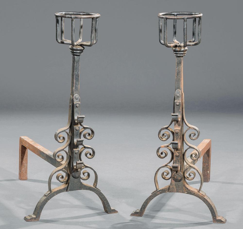 PAIR OF BAROQUE-STYLE WROUGHT IRON