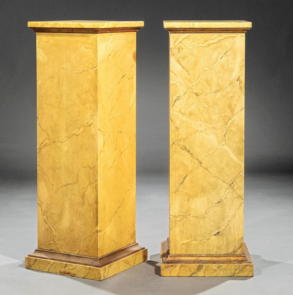 PAIR OF OCHRE FAUX MARBRE PEDESTALSPair