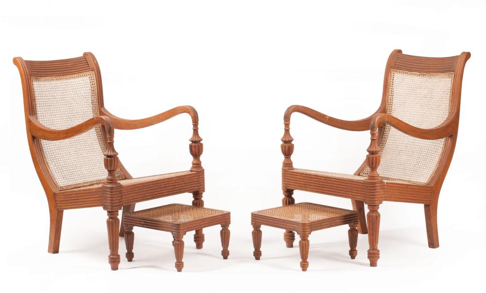 CARVED HARDWOOD AND CANED ARMCHAIRSPair