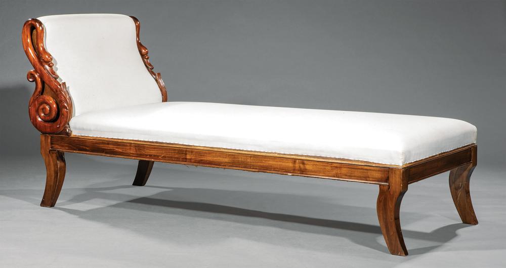 EMPIRE-STYLE CARVED MAHOGANY CHAISE