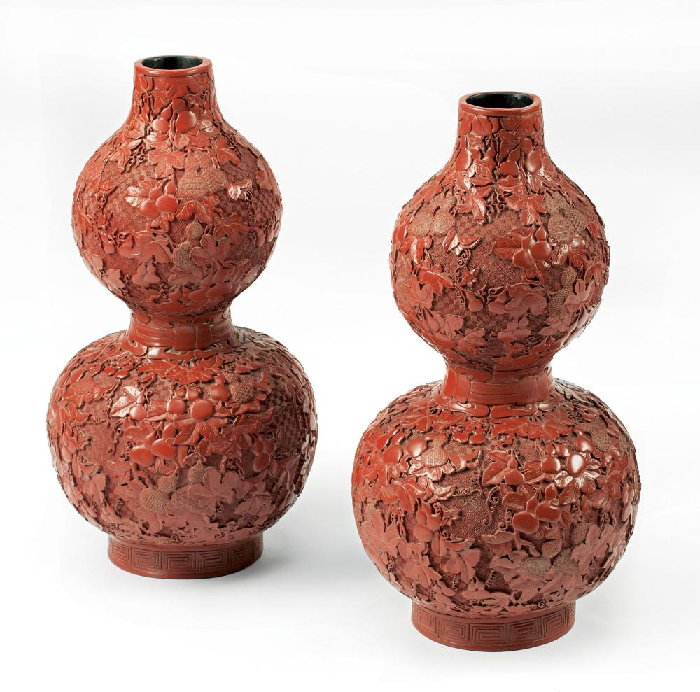 PAIR OF CHINESE RED LACQUER DOUBLE