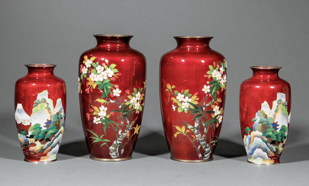 TWO PAIRS OF JAPANESE GINBARI CLOISONNE 31aedd