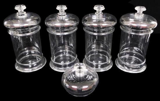GLASS: FOUR LARGE CLEAR APOTHECARY
