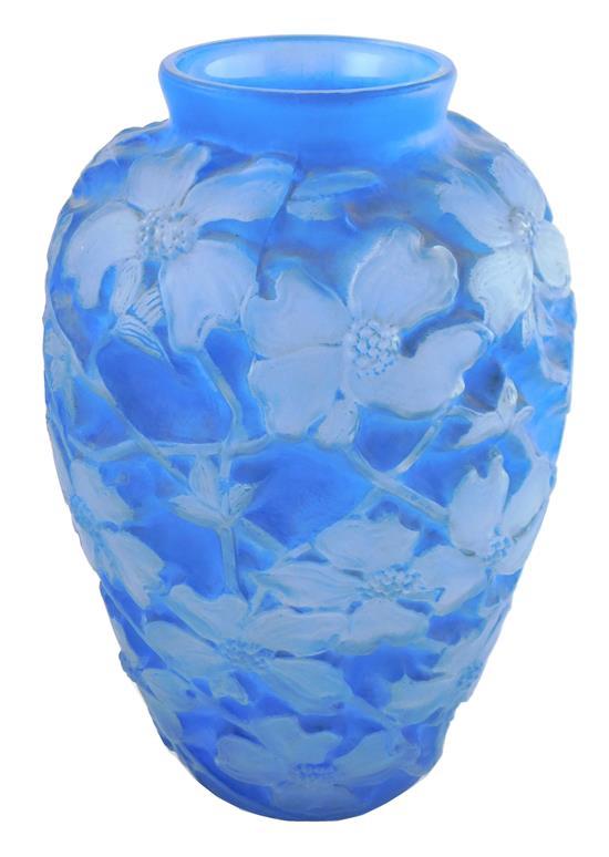 BLUE PHOENIX DOGWOOD GLASS VASE, C.