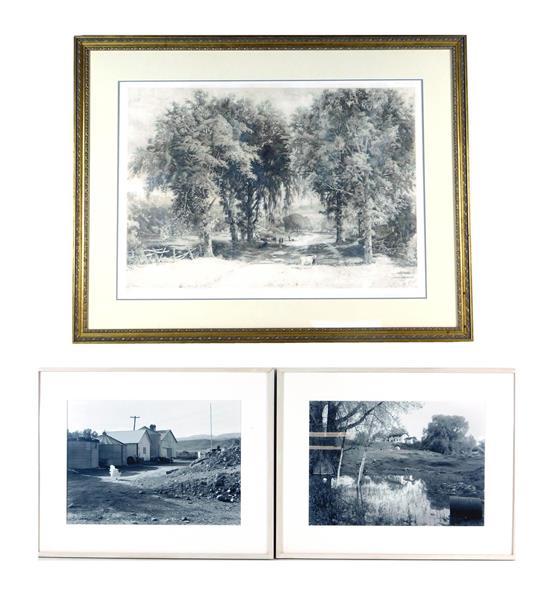 THREE FRAMED ARTWORKS, TWO PHOTOGRAPHS