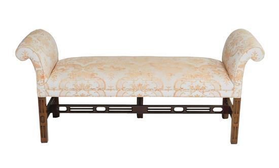 CHIPPENDALE STYLE UPHOLSTERED BENCH,