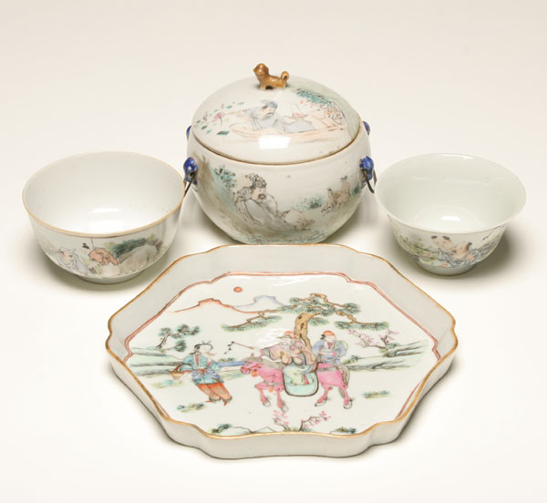 Oriental table items; four hand