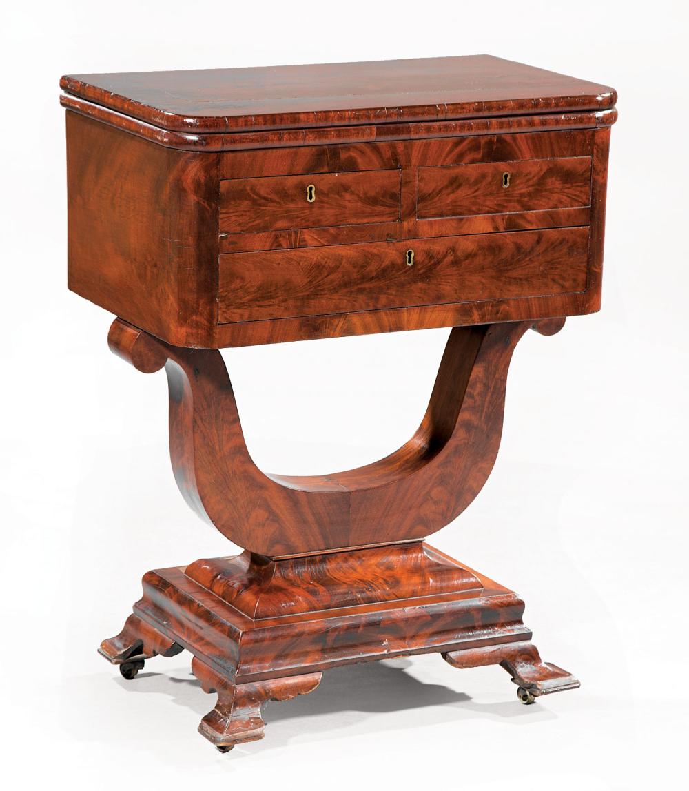 CARVED MAHOGANY WORK TABLE ATTR  31b003