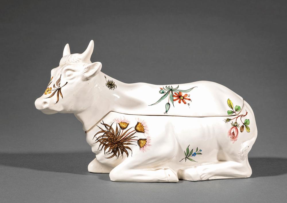 ITALIAN FAIENCE RECUMBENT COW BUTTER 31b08f