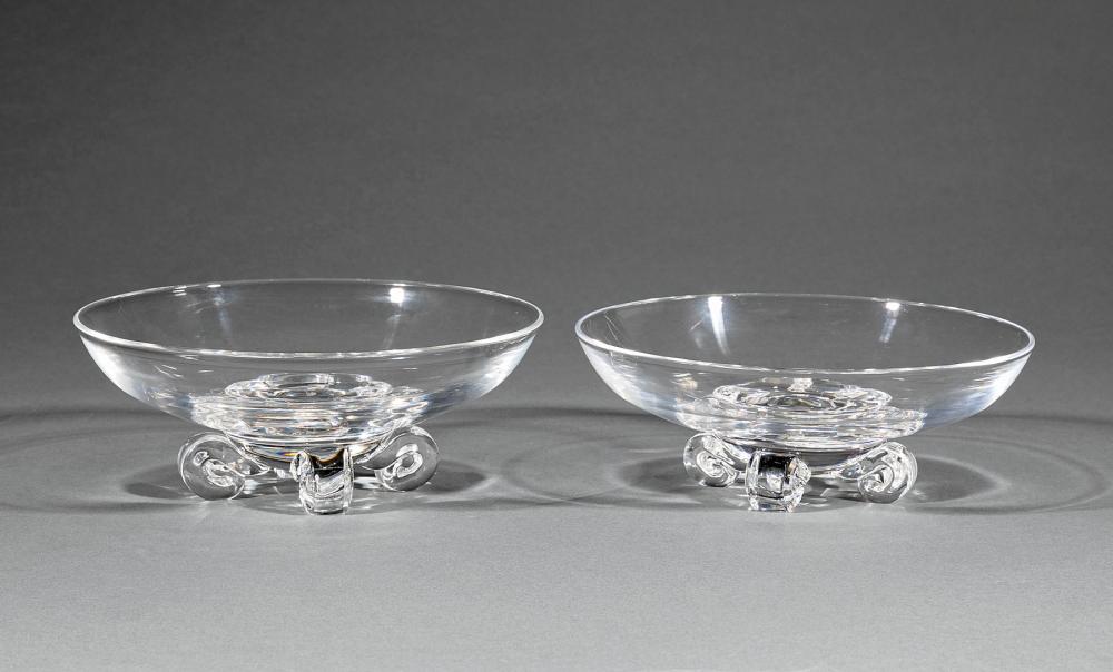 PAIR OF STEUBEN GLASS LOW FOOTED  31b11a