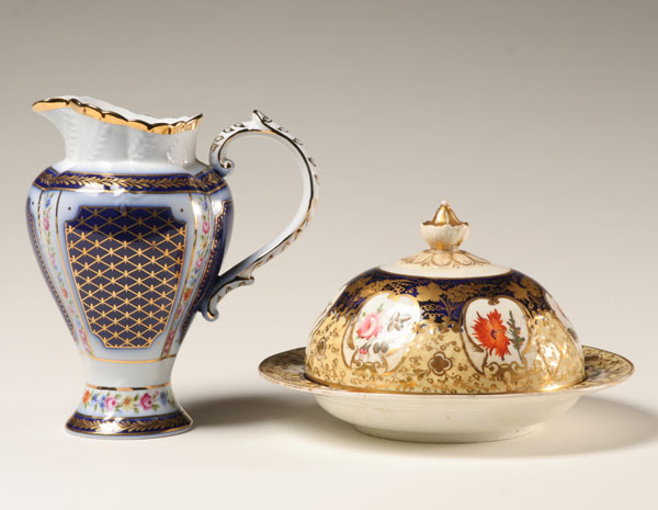 Cobalt and gilt Limoges porcelain pitcher