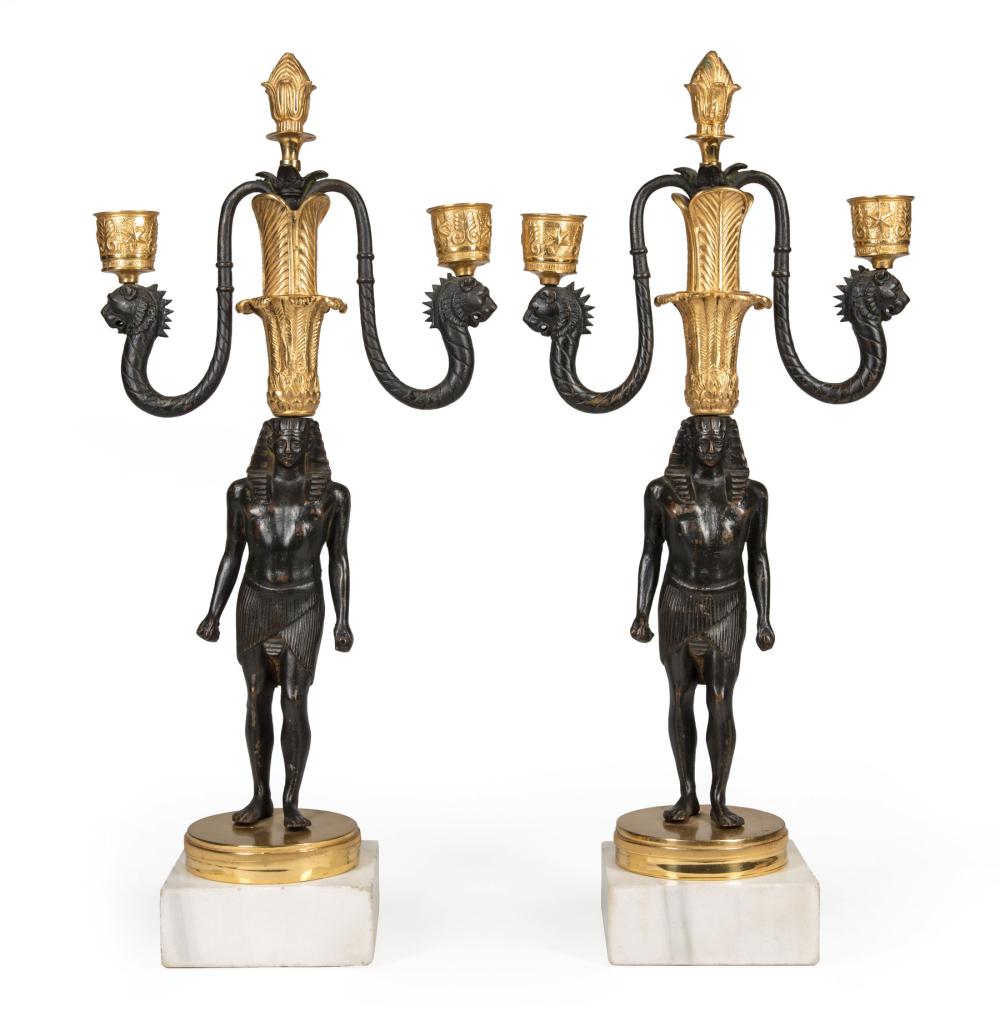 GILT AND PATINATED BRONZE CANDELABRAPair 31b151