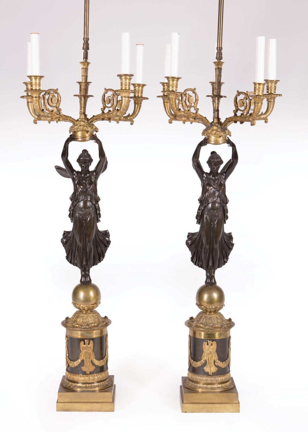 GILT AND PATINATED BRONZE CANDELABRAPair 31b192