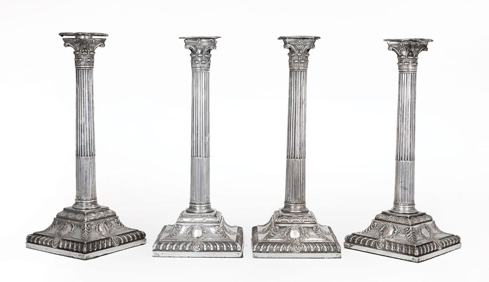 SHEFFIELD PLATE COLUMNAR CANDLESTICKSSet