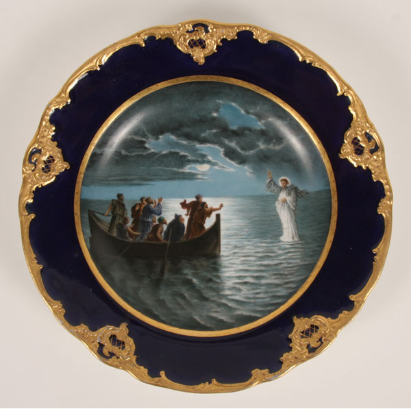 Meissen cobalt plate; hand painted depiction